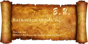 Balkovics Urbán névjegykártya